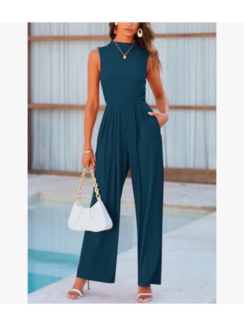 PRETTYGARDEN Womens Summer Jumpsuits Wide Leg Pants Rompers with Pockets Size L